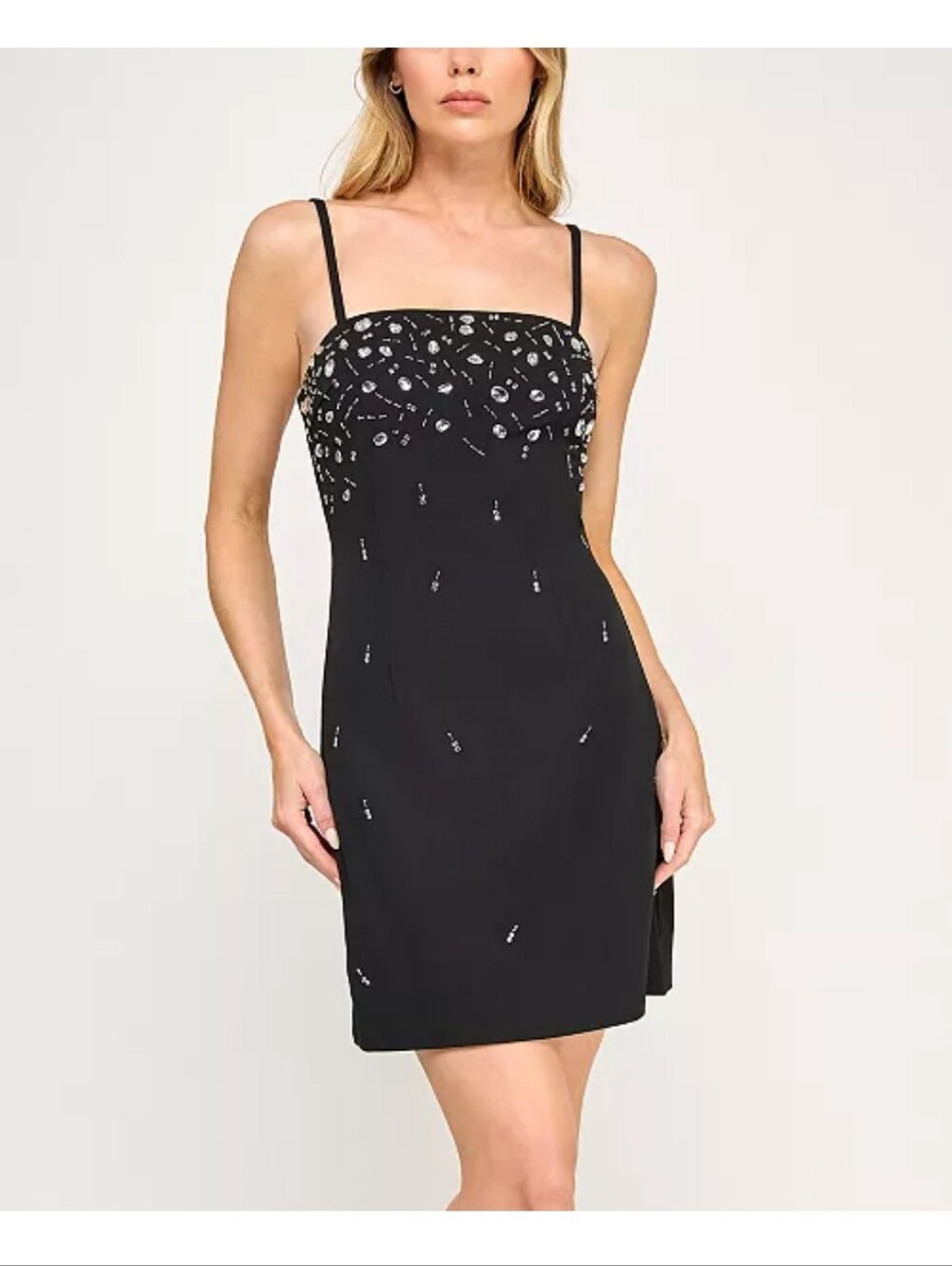 BCX NWT Black Rhinestone Beaded Mini Dress Size XS Cocktail Party Y2K Cocktail
